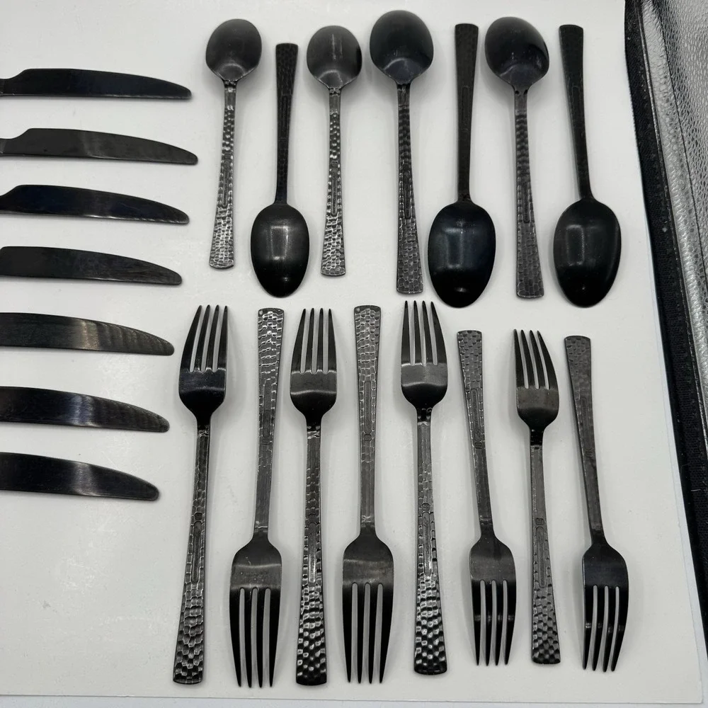 Hampton Forge Signature Gun Metal 22pc Hammered Stainless Mixed Flatware